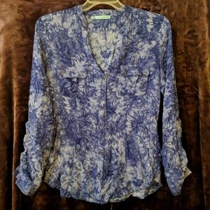 Maurice's button up shirt, M, purple tie dye